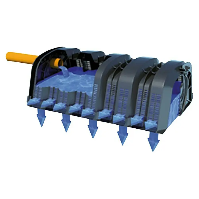 Roto Versickerungsanlage Rogea - L x B x H: 1.200 x 800 x 400 mm, Kunststoff, 320 l - Darstellung eines Regenwasserspeichersystems, das Wasser sammelt und filtert, bevor es in den Boden abgeleitet wird, um die Umwelt zu schützen.
