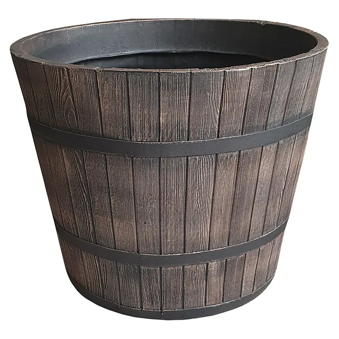 Roto Pflanztopf Polka - Braun,Schwarz, Außenmaß (Ø x H): 90 x 75 cm, Kunststoff - Dekorativer Pflanzkübel in Fassoptik mit zwei Zierbändern, ideal für den Garten oder die Terrasse.