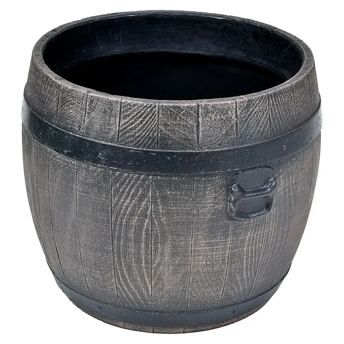 Roto Pflanztopf Bolero - Braun,Schwarz, Außenmaß (Ø x H): 70 x 68 cm, Kunststoff - Dekorativer Pflanzkübel in Form eines Holzfasses mit Griff. Ideal für Garten, Terrasse oder Balkon.