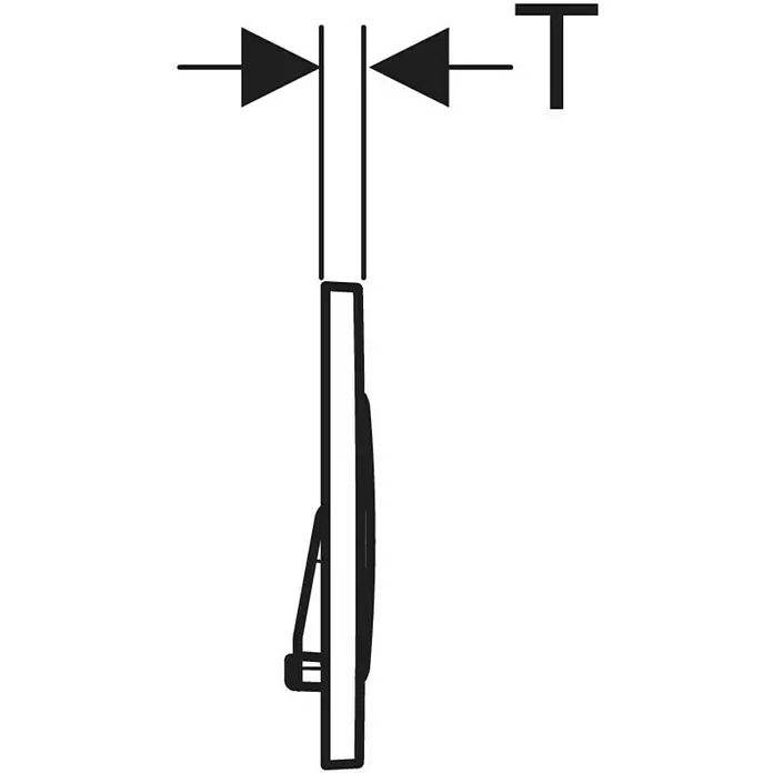 Geberit Betätigungsplatte Sigma 20 115.882.JQ.1 - Chrom Matt, 2-Mengen-Spülung - Abbildung einer Toilettenspülplatte, die die Dicke des Produkts hervorhebt. Ideal zur Darstellung schlanker Designs.