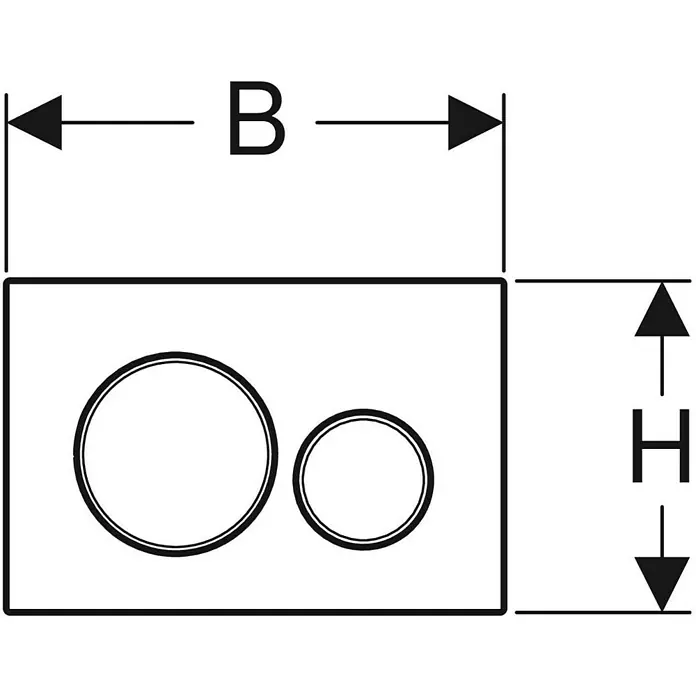 Geberit Betätigungsplatte Sigma 20 115.882.JQ.1 - Chrom Matt, 2-Mengen-Spülung - Schemazeichnung einer Betätigungsplatte mit den Maßen Breite (B) und Höhe (H).