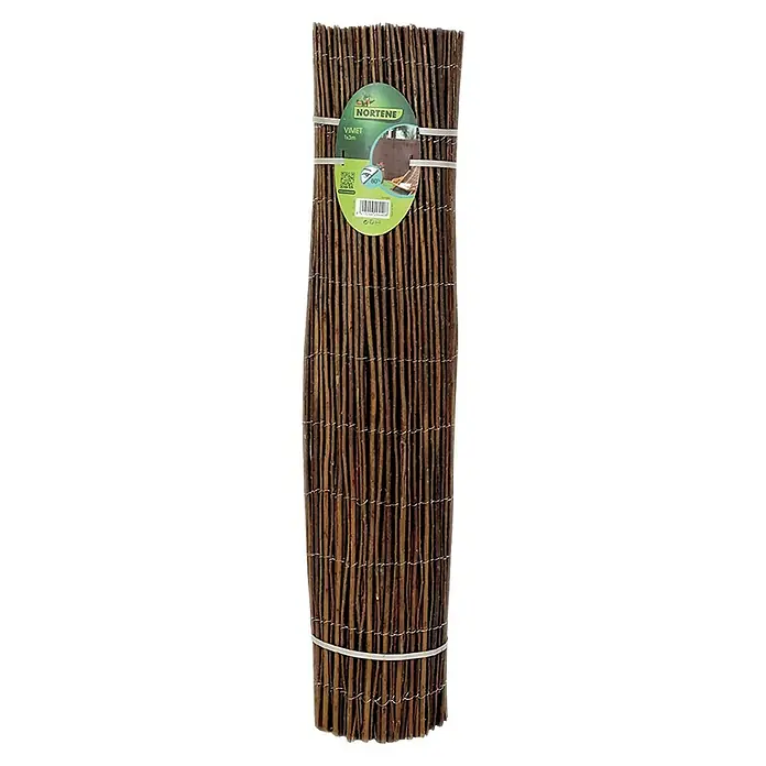 Nortene Weidenmatte - 300 x 100 cm, Weide, Braun - Eine Rolle aus naturbelassenen Weidenzweigen, zusammengebunden mit Draht und einem "Nortene"-Etikett, ideal für den Garten.
