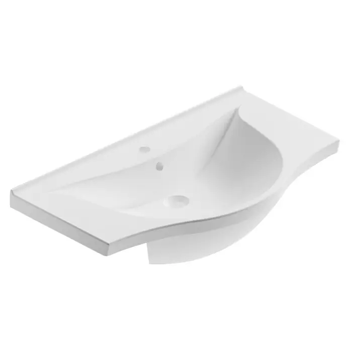 Riva Badmöbel-Set Volo 2.0 - Gesamtbreite Badmöbel: 80 cm, Weiß, Glänzend - Moderne Waschbecken-Ansicht mit glatter, weißer Oberfläche, ideal für ein stilvolles Badezimmerdesign.