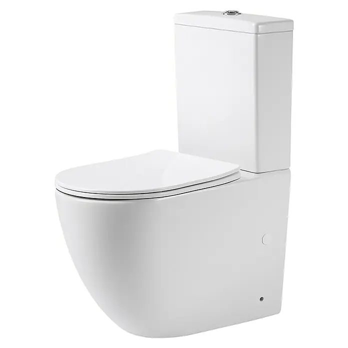 Artysan Pack de WC Inter 4 - Sin borde de descarga, Salida WC: Vertical, Blanco - Primer plano de un inodoro blanco moderno con cisterna rectangular sobre un fondo negro.