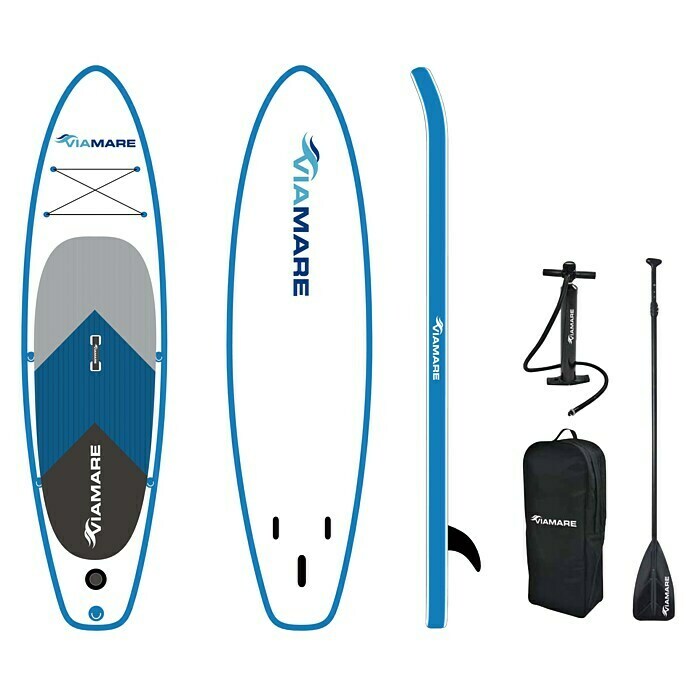Viamare Juego de paddle surf 300 (L x An x Al: 300 x 75 x 10 cm, Carga útil: 100 kg, Hinchable, Azul/Blanco)