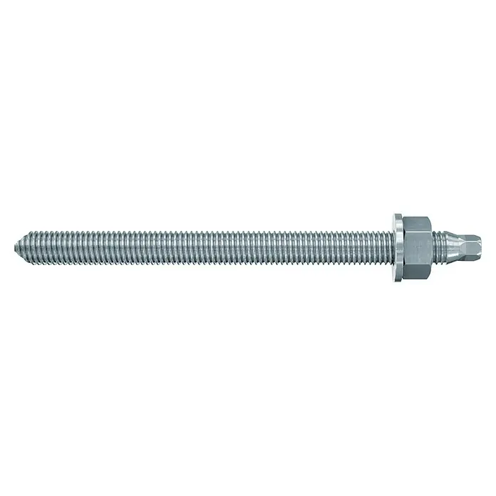 Fischer Gewindestangen RGM - M 10, Länge: 16,5 cm, 4 Stk. - Ein Bolzen mit Gewinde und mehreren Muttern, ideal für sichere Befestigungen in verschiedenen Anwendungen.