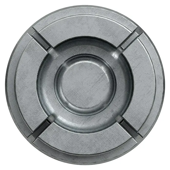 Fischer Einschlaganker EA II - Durchmesser Dübel: 12 mm, M10 Innengewinde, 50 Stk. - Ein silberner, runder Behälter mit vier Einkerbungen und konzentrischen Kreisen im Inneren. Robuste, metallische Optik.