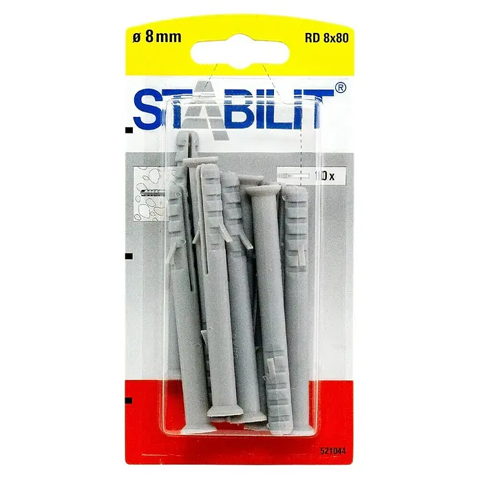 Stabilit Allzweck-Rahmendübel - Durchmesser Dübel: 8 mm, Länge Dübel: 80 mm, Kunststoff, 10 Stk. - Abbildung einer Packung STABILIT Spreizdübel RD 8x80 mm, 10 Stück, für sichere Befestigungen in verschiedenen Materialien.