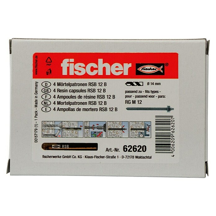 Fischer Mörtelpatrone RM12 (Durchmesser: 14 mm, 4 Stk.)