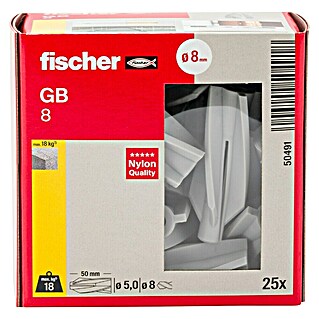 Fischer Moznik za plinski beton GB 8 (Premer zidnega vložka: 8 mm, Dolžina zidnega vložka: 50 mm, 25 kos)