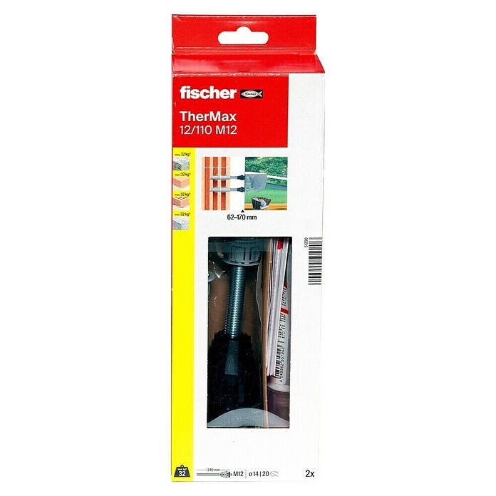 Fischer Thermax Abstandsmontagesystem 12/110 M12 (Durchmesser Bohrloch: 14 mm bei Beton und Vollstein, Nutzlänge: 60 - 110 mm, 2 Stk.)