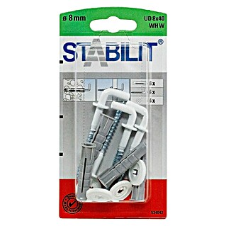 Stabilit Universaldübel-Set (Durchmesser Dübel: 8 mm, Länge Dübel: 40 mm, 4 Stk., Mit Haken, Weiß)