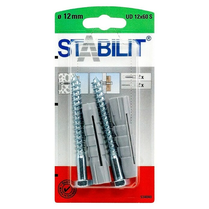 Stabilit Universal-Durchsteckdübel-Set (Durchmesser Dübel: 12 mm, Länge Dübel: 60 mm, 2 Stk., Mit Schrauben)