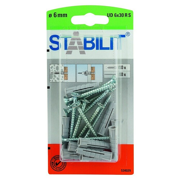 Stabilit Universal-Kragendübel-Set (Durchmesser Dübel: 6 mm, Länge Dübel: 30 mm, 10 Stk., Mit Schrauben)