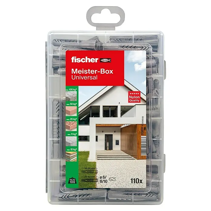 Fischer Meister-Box Universaldübel-Set UX/UX R - 110 -tlg., Ohne Schrauben/Haken, Nylon - Fischer Meister-Box Universal mit 110 Dübeln in verschiedenen Größen, ideal für Befestigungen in diversen Materialien.