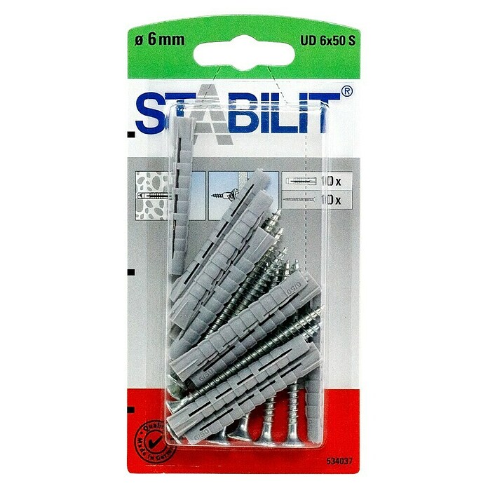 Stabilit Universal-Durchsteckdübel-Set (Durchmesser Dübel: 6 mm, Länge Dübel: 50 mm, 10 Stk., Mit Schrauben)