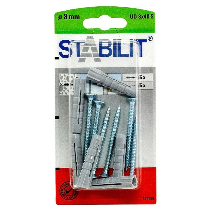 Stabilit Universal-Durchsteckdübel-Set (Durchmesser Dübel: 8 mm, Länge Dübel: 40 mm, 6 Stk., Mit Schrauben)