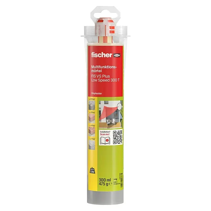 Fischer Verbundmörtel FIS VS 300 TK - 300 ml, Hellgrau - Abbildung einer Kartusche FISCHER FIS VS Plus Mehrzweckmörtel, ideal für sichere und dauerhafte Befestigungen in verschiedenen Materialien.