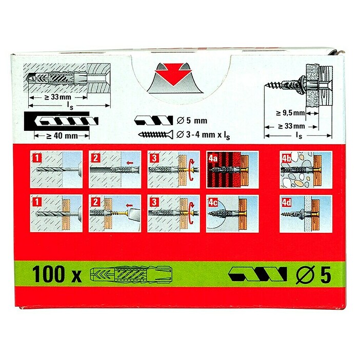 Fischer Universal-Durchsteckdübel UX (Durchmesser Dübel: 5 mm, Länge Dübel: 30 mm, 100 Stk., Ohne Rand)