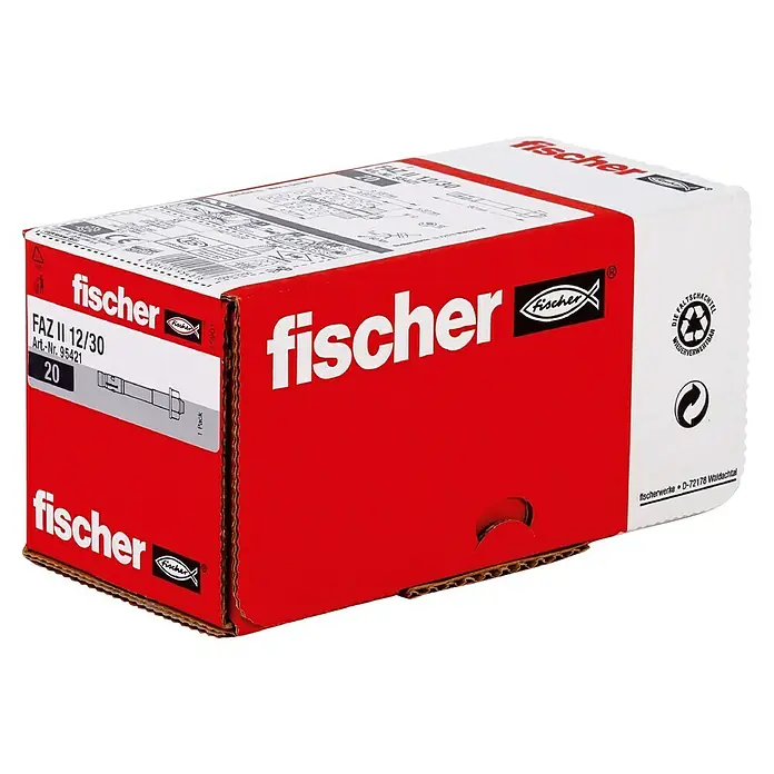 Fischer Schwerlastdübel FAZ II 12/30 - M12 x 81 mm, Nutzlänge: 30 mm standard, Galvanisch verzinkt, 1 Stk. - Karton mit 20 Fischer FAZ II 12/30 Bolzenankern. Das Produkt ist ideal für schwere Befestigungen in Beton.