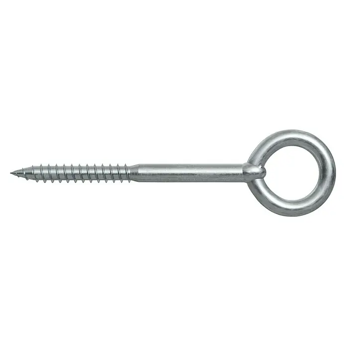 Fischer Ösenschraube GS 8X100 - Ø x L: 8 x 100 mm, 1 Stk., Galvanisch verzinkt - Nahaufnahme eines verzinkten Ringschraubhaken, ideal zum Aufhängen von Gegenständen und zur sicheren Befestigung an Holzoberflächen.
