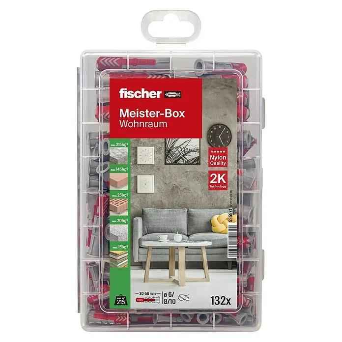 Fischer Duopower Dübel-Set Meisterbox - 132 -tlg. - Fischer Meister-Box Wohnraum: Eine Sortimentsbox mit Dübeln für verschiedene Anwendungen im Wohnbereich, ideal für sichere Befestigungen.