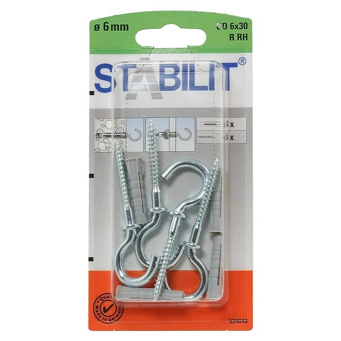 Stabilit Universaldübel-Set (Durchmesser Dübel: 6 mm, Länge Dübel: 30 mm, 4 Stk., Mit Haken)