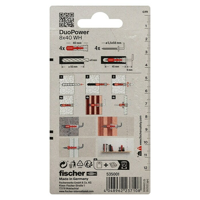 Fischer Duopower Univerzalni zidni vložek  (Ø x Do: 8 x 40 mm, Najlon, 4 kos) | 1060 - Dübel | AADD - Dübel | AAD - Kleineisenwaren | AA - Eisenwaren | A - Eisenwaren | BAUHAUS