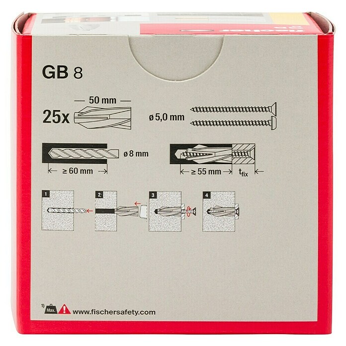 Fischer Gasbetondübel GB 8 (Durchmesser Dübel: 8 mm, Länge Dübel: 50 mm, 25 Stk.)