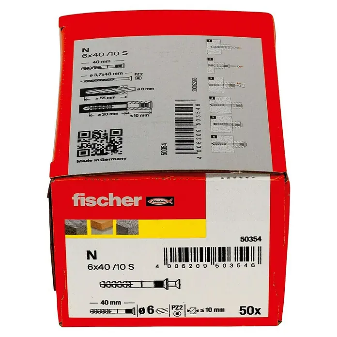 Fischer Nageldübel - Durchmesser Dübel: 6 mm, Länge Dübel: 40 mm, 50 Stk. - Fischer Dübelpackung N 6x40/10 S. Ideal für sichere Befestigungen in Beton und Mauerwerk. Einfache Anwendung, zuverlässiger Halt, perfekt für Heimwerker.