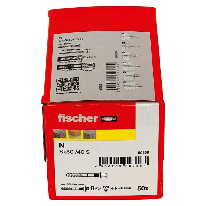 Fischer Nageldübel (Durchmesser Dübel: 8 mm, Länge Dübel: 80 mm, 50 Stk.)