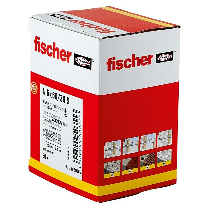 Fischer Nageldübel (Durchmesser Dübel: 6 mm, Länge Dübel: 60 mm, 50 Stk.)