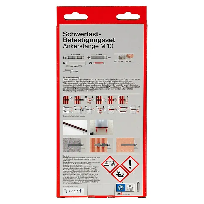 Fischer Schwerlast-Befestigungs-Set FIS VS 300 T SBS - Hellgrau, Hybridmörtel, 6 Stk. - Schwerlast-Befestigungsset Ankerstange M 10. Das Set enthält alles für eine schwere Lastenbefestigung mit Ankerstangen.