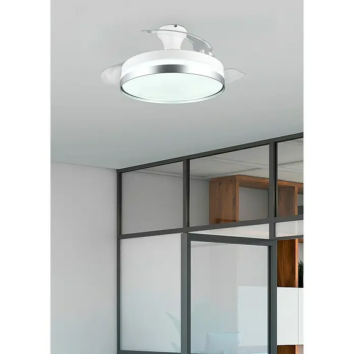 Trio Lighting Ventilador de techo Lindberg - Blanco, 100 cm, 35 W, Blanco cálido - Ventilador de techo con iluminación integrada. Un elemento de diseño moderno para cualquier espacio, que ofrece luz y refrigeración.