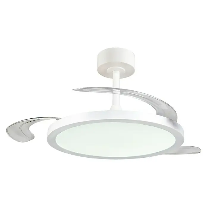 Trio Lighting Ventilador de techo Kasfjord - Blanco, 106,5 cm, 34 W, Blanco cálido - Lámpara de techo blanca con diseño moderno y aspas de ventilador transparentes integradas. Ideal para un ambiente elegante.