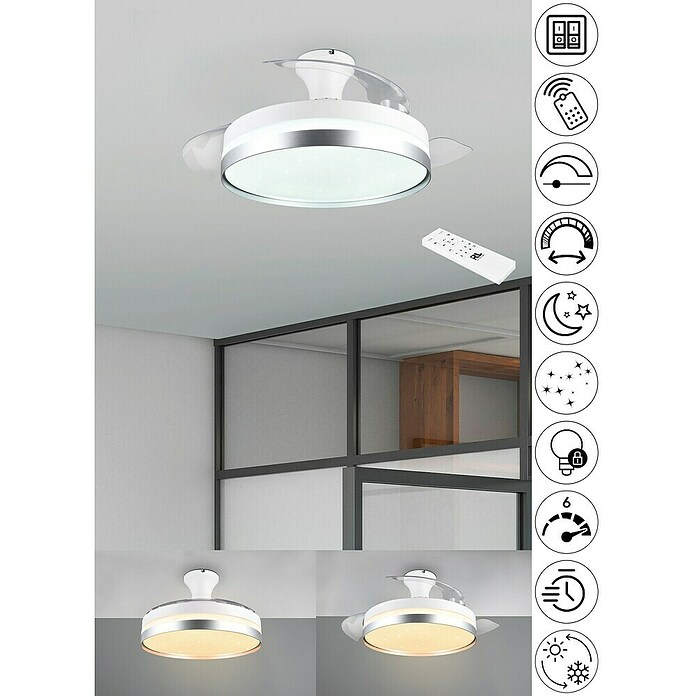 Trio Lighting Ventilador de techo Lindberg (Blanco, 100 cm, 35 W, Blanco cálido) | BAUHAUS