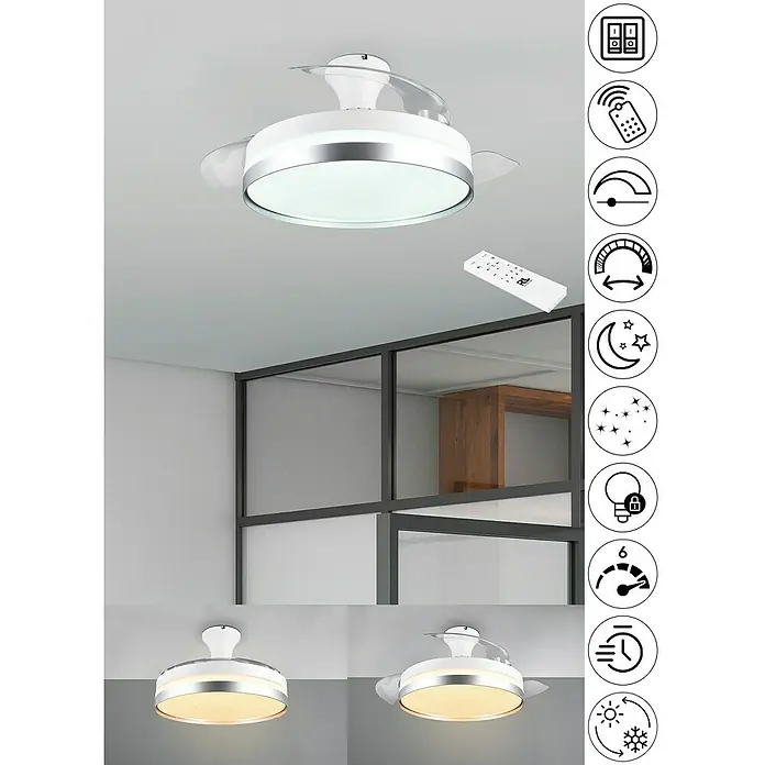 Trio Lighting Ventilador de techo Lindberg - Blanco, 100 cm, 35 W, Blanco cálido - Ventilador de techo con lámpara. Diseño moderno con mando a distancia para controlar la luminosidad y la velocidad. Ideal para salones y dormitorios.