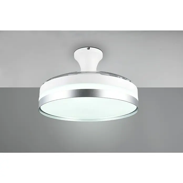 Trio Lighting Ventilador de techo Lindberg - Blanco, 100 cm, 35 W, Blanco cálido - Lámpara de techo moderna que combina blanco y plata para una apariencia elegante e iluminación brillante en cualquier habitación.