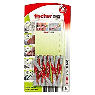 Fischer Duopower Universaldübel (Durchmesser Dübel: 6 mm, Länge Dübel: 50 mm, Mit Rand, Alle Baustoffe, 8 Stk.)