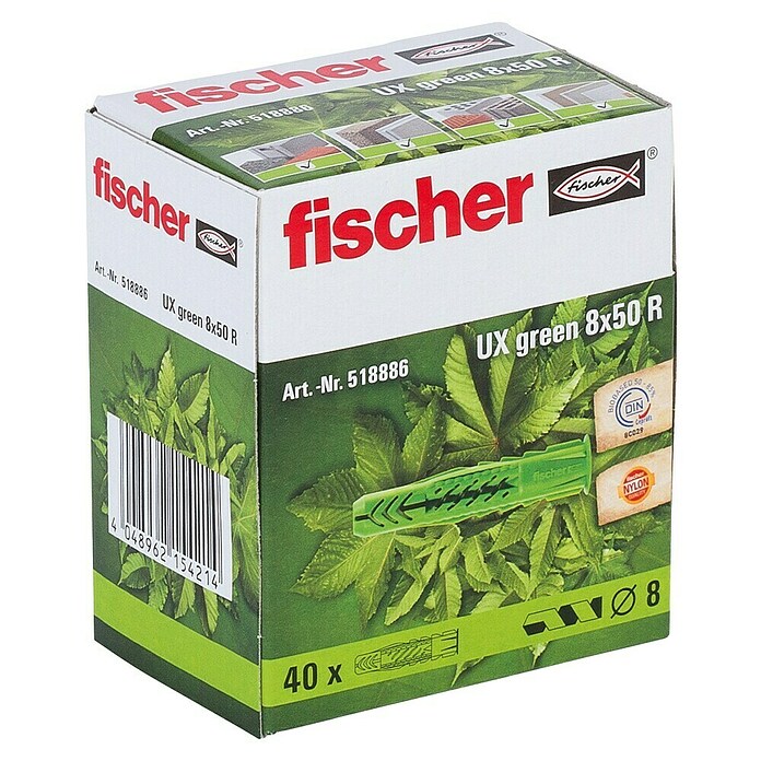 Fischer Universaldübel UX GREEN (Ø x L: 8 x 50 mm, Nylon, Mit Rand, 40 Stk.) | BAUHAUS