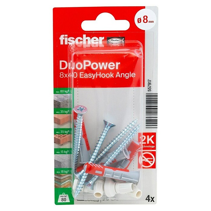 Fischer Duopower Alcayata EasyHook (Diámetro taco: 8 mm, Longitud taco: 40 mm) | BAUHAUS