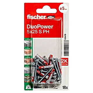 Fischer Duopower Universeelpluggen DuoPower 5x25 met bolkopschroef K (Ø x l: 5 x 25 mm, Nylon, 18 st.)