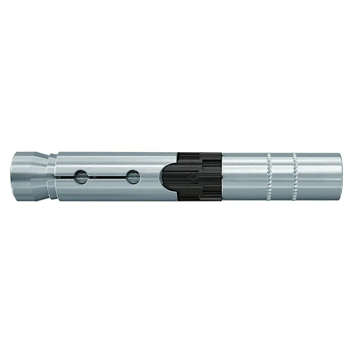 Fischer Hochleistungsanker FH II - Ø x L: 15 x 90 mm, Vorsteckmontage, Galvanisch verzinkt, 25 Stk. - Ein silberner, länglicher Dübel mit einem schwarzen Mittelteil, der eine stabile Verankerung ermöglicht. Perfekt für schwere Lasten.