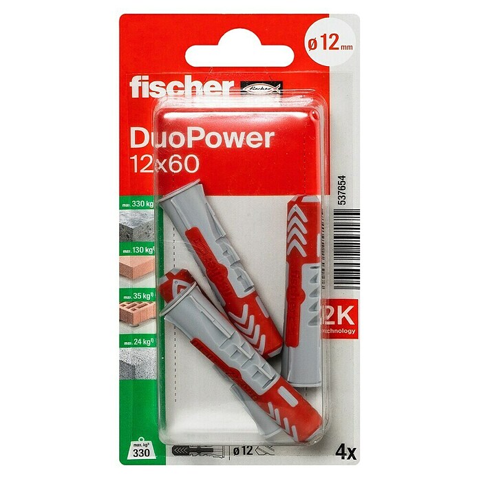 Fischer Duopower Universeelpluggenset (Diameter plug: 12 mm, Pluglengte: 60 mm, 4 stk., Nylon)