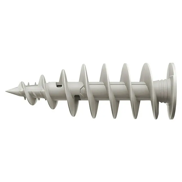 Fischer Dämmstoffdübel FID II Plus K - Ø x L: 8 x 80 mm, Kunststoff, 2 Stk. - Nahaufnahme einer Gipskartondübel, ein Befestigungselement für Trockenbauwände, das sich durch sein spiralförmiges Design auszeichnet.