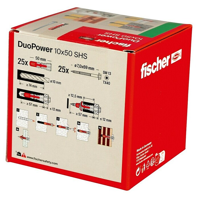 Fischer Dübel- & Schraubenbox Duopower (Durchmesser Dübel: 10 mm, Länge Dübel: 50 mm, 25 Stk., Sechskantschraube)