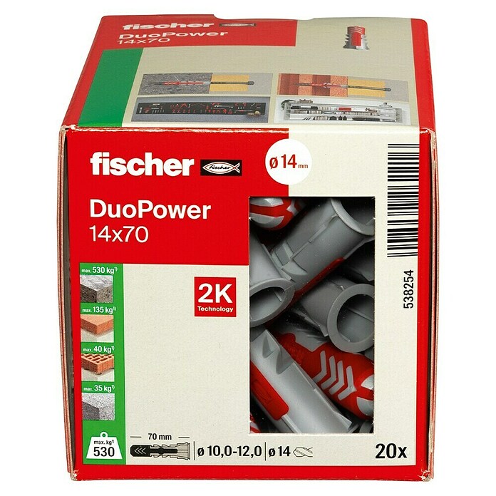 Fischer Duopower Nabor zidnih vložkov LD  (Premer zidnega vložka: 14 mm, Dolžina zidnega vložka: 70 mm, Primerno za: Vsi gradbeni materiali, 1 kos) | 1060 - Dübel | AADD - Dübel | AAD - Kleineisenwaren | AA - Eisenwaren | A - Eisenwaren | BAUHAUS