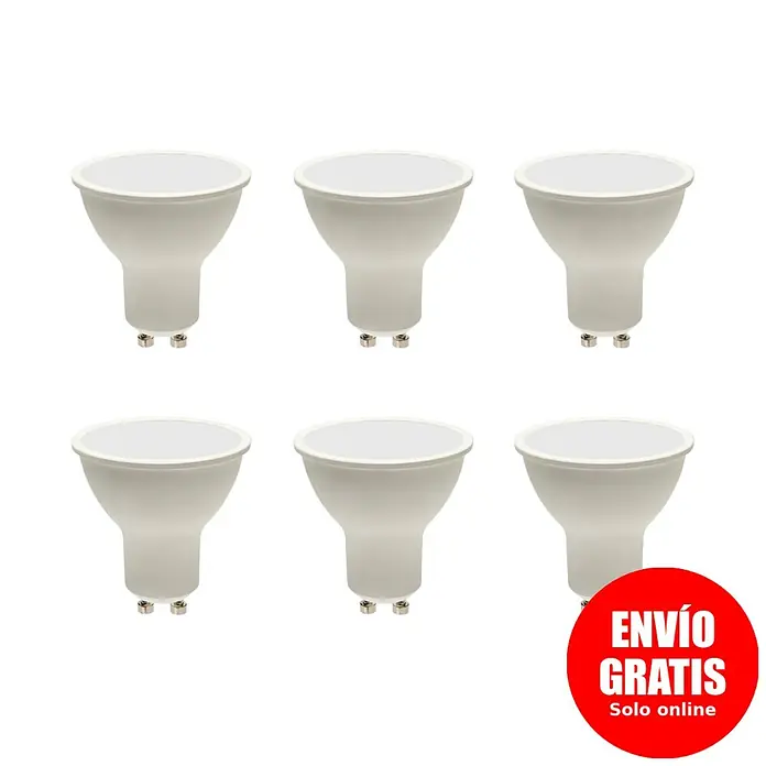 Panaled Set de bombillas LED - 7 W, 600 lm, Blanco neutro, GU10 - Seis bombillas LED GU10 se muestran en una disposición de 2x3, representando una solución de iluminación eficiente para su hogar.