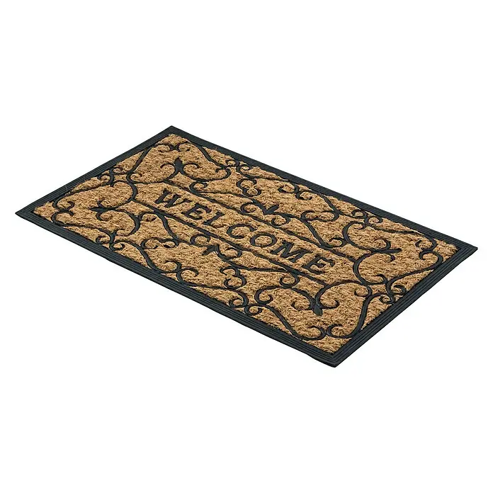 Astra Coco Fußmatte Deluxe Light - 45 x 75 cm, Braun/Schwarz, Welcome, Kokos - Fußmatte mit der Aufschrift "WELCOME" und einem dekorativen Muster.