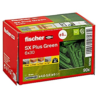 Fischer Spreizdübel SX Plus (Ø x L: 6 x 30 mm, Nylon, Mit Rand, 90 Stk.)